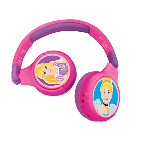 Lexibook - Disney Prinzessinnen - 2-in-1 Audio-Kopfhörer mit Bluetooth und Kabel, Stereo, drahtlos, verkabelt, begrenzter Klang, faltbar, verstellbar, wiederaufladbare Batterie, HPBT010DP von Lexibook