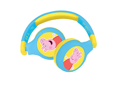 Lexibook, Peppa Pig, 2-in-1-Bluetooth-Kopfhörer für Kinder, Stereo drahtlos/kabelgebunden, kindersichere Lautstärke, faltbar, einstellbar, blau/gelb, HPBT010PP von Lexibook