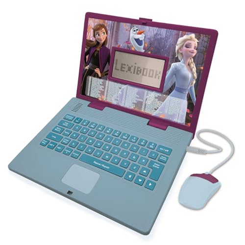 LEXIBOOK - Disney Die Eiskönigin 2 - Pädagogischer und zweisprachiger Laptop Spanisch/Englisch - Spielzeug für Mädchen mit 124 Lernaktivitäten, Spielen und Musik mit Elsa und Anna - Blau/Lila von Lexibook