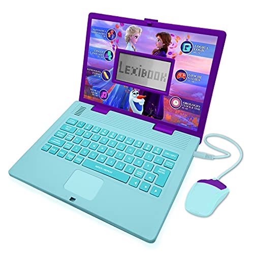 Lexibook JC598FZi5 Disney Frozen 2-Pädagogischer und zweisprachiger Laptop Italienisch/Englisch Mädchen Spielzeug mit 124 Aktivitäten zum Lernen, Spielen und Musik mit ELSA & Anna-Blue/Purple, von Lexibook