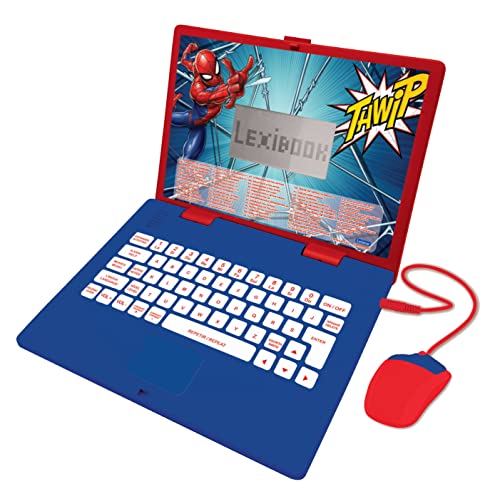 Lexibook JC598SPi2 Maus Marvel Spiderman, pädagogisches und zweisprachiges Laptop, portugiesisch/englisch, Spielzeug mit 124 Aktivitäten zum Lernen, Spielen und Musik, Blau/Rot von Lexibook