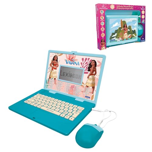 Lexibook, Disney Prinzessinnen, Lerncomputer Vaiana, zweisprachig, Französisch/Englisch, Spielzeug für Kinder mit 124 Sprachen, Schreiben, Mathematik, Logik, Musik und Spiele, JC598VNFR, Blau von Lexibook