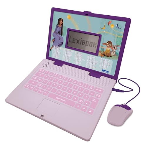 Lexibook JC598WIi1 Disney Wish Lern- und Zweisprachiger Laptop in Englisch/Französisch, Spielzeug für Kinder mit 124 Aktivitäten zum Lernen, Spielen und Musik, Lila von Lexibook