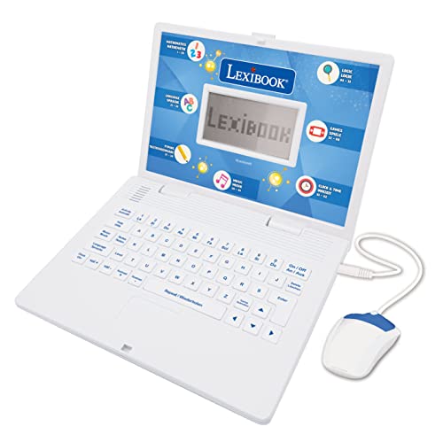 LEXIBOOK JC598i3 - Zweisprachiger Lernlaptop mit 124 Aktivitäten zum Lernen, Spielen und Musizieren, blau/weiß (Zweisprachig Deutsch und Englisch) von Lexibook