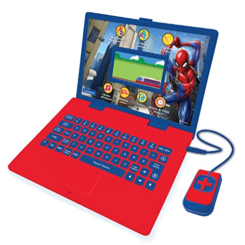 Lexibook JC798SPi1 Spider-Man Lern- und Zweisprachiger Laptop, Französisch/Englisch, Farbiger Bildschirm, Spielzeug für Jungen & Mädchen, 130 Aktivitäten, Lernen Spielen und Musik, Blau und Rot von Lexibook