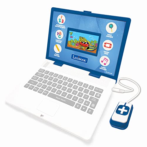 LEXIBOOK JC798i2 Mouse Lern-und zweisprachiger Laptop Französisch/Englisch mit Farbbildschirm-130 Aktivitäten zum Erlernen von Sprachen, Tippen, Mathematik, Logik, Musik und Spielen-Blau, Medium von Lexibook