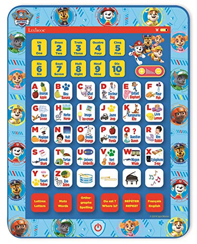 Lexibook, Paw Patrol, Pädagogisches zweisprachiges interaktives Lerntablett, Spielzeug zum Erlernen des Alphabets Buchstaben Zahlen Wörter Rechtschreibung und Musik, Englisch/Französisch, JCPAD002PAi1 von Lexibook