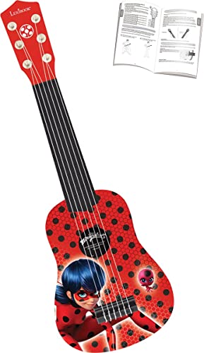 Lexibook K200MI Miraculous: Tales of Ladybug & Cat Noir erste Akustikgitarre aus Holz, 6 Nylonsaiten, 53 cm, inkl. Lernhilfe, Rot/Schwarz von Lexibook