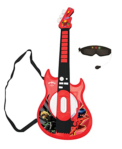 Lexibook, Miraculous Ladybug Chat Noir, Leuchtende elektronische Gitarre mit Mikrofon, Brille mit Mikrofon, Melodien, 2 Spielmodi, MP3-Anschluss, Schwarz/Rot, K260MI von Lexibook