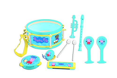 Lexibook, Peppa Pig, Set mit 7 Musikinstrumenten (Trommel, Maracas, Kastagnette, Mundharmonika, Blockflöte, Trompete, Tamburin), Musikspielzeug, Praktisches Spiel zum Mitnehmen, Blau/Gelb, K360PP von Lexibook