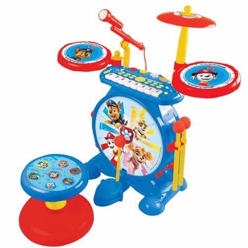 Lexibook K610PA PAW Patrol Helfer auf vier Pfoten Chase Schlagzeug für Kinder, echter digitaler Drum-Sound, 8-Noten-Tastatu, MP3-Stecker, Sitz inklusive, blau/rot von Lexibook