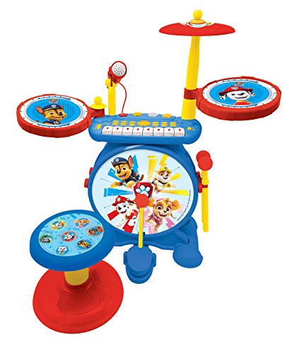 Lexibook K610PA PAW Patrol Helfer auf vier Pfoten Chase Schlagzeug für Kinder, echter digitaler Drum-Sound, 8-Noten-Tastatu, MP3-Stecker, Sitz inklusive, blau/rot von Lexibook