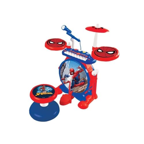 Lexibook, Spider-Man, Elektronisches Set für Kinder, Musikspielzeug, Realistischer Trommelsound, 8-Tasten Tastatur, MP3-Stecker, inkl. Sitz, Blau/Rot, K610SP von Lexibook