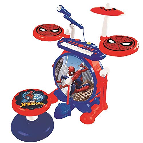 Lexibook Spider K610SP Schlagzeug für Kinder, echter digitaler Drum-Sound, 8-Noten-Tastatu, MP3-Stecker, Sitz inklusive, blau/rot, Mehrfarbig von Lexibook