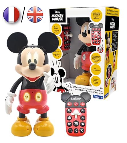 LEXIBOOK MCH01i1 Disney Bilingualer Mickey-Roboter, Englisch/Französisch, 100 Lernquize, Lichteffekte, Tanz, programmierbar, Gelenkig, Schwarz/Rot, Medium von Lexibook