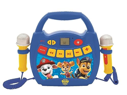 Lexibook MP320PAZ Paw Patrol-Tragbarer digitaler Karaoke-Player für Kinder-Mikrofone, Lichteffekte, Bluetooth, Aufnahme-und Sprachwechslerfunktionen, wiederaufladbarer Akku, Blau/Rot von Lexibook