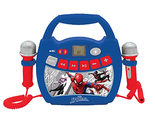 Lexibook MP320SPZ Spiderman Spider-Man-Tragbarer digitaler Karaoke-Player für Kinder-Mikrofone, Lichteffekte, Bluetooth, Aufnahme-und Sprachwechslerfunktionen, wiederaufladbarer Akku, rot von Lexibook