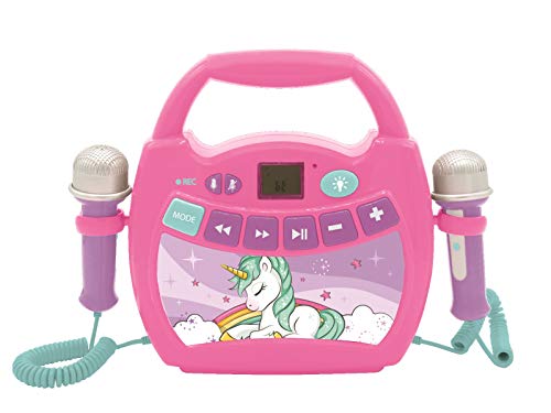 Lexibook, Einhorn, Tragbarer Karaoke-Digitalplayer für Kinder, Mikrofone, Lichteffekte, Bluetooth®, Aufnahme- und Stimmwechselfunktionen, Pink, MP320UNIZ von Lexibook