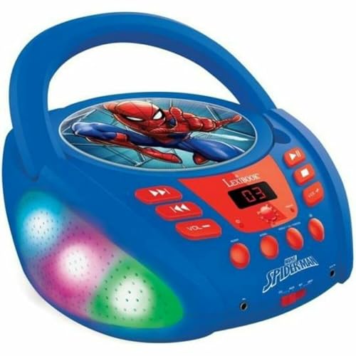 Lexibook Marvel Spider-Man Bluetooth-CD-Player für Kinder, tragbar, Lichteffekte, AUX-In, Batterie oder Wechselstrom, Mädchen, Jungen, Blau/Rot, UK-Stecker von Lexibook