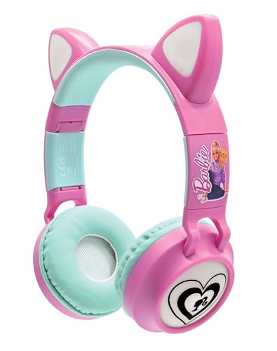 Lexibook, Barbie, 2-in-1 kabellose, wiederaufladbare Kopfhörer mit Katzenohren, Lichteffekte, Stereosound, Bluetooth & Kabel, faltbar, verstellbar, LED-Leuchten, Pink, HPBTKTBB von Lexibook