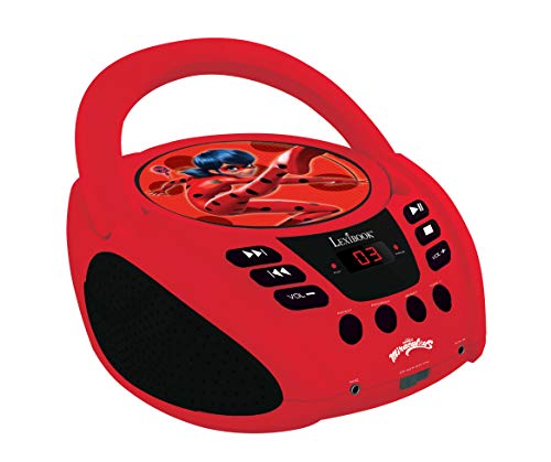 Lexibook Miraculous Boombox CD-Player, Mikrofonanschluss, AUX-Eingangsbuchse, AC-Betrieb oder Batterie, RCD108MI, rot von Lexibook