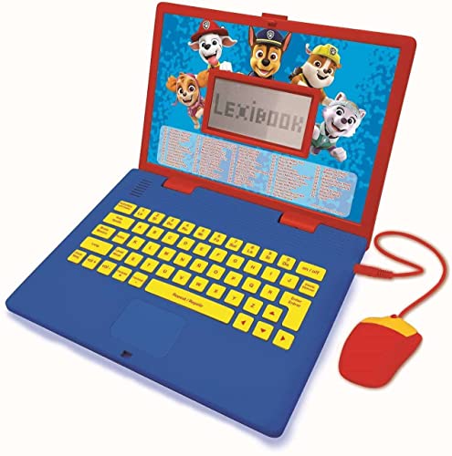 LEXIBOOK Paw Patrol-Pädagogisches und zweisprachiges Notebook Spanisch/Englisch-Spielzeug für Kinder mit 124 Aktivitäten zum Lernen, Spielen und Musik mit Chase und Marshal-Blau/Rot, JC598PAi2 von Lexibook