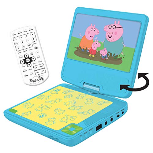 Lexibook, Peppa Pig, Tragbarer DVD-Player, 7“ drehbarer Bildschirm für Kinder, Fernbedienung, Kfz-Ladegerät, USB-Anschluss, wiederaufladbare Batterie, blau/gelb, DVDP6PP von Lexibook