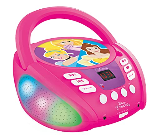 Lexibook, Disney Prinzessin, Bluetooth-CD-Player für Kinder, tragbar, mehrfarbige Lichteffekte, Mikrofonanschluss, Aux-in-Buchse, Netz- oder Batteriebetrieb, Pink, RCD109DP von Lexibook