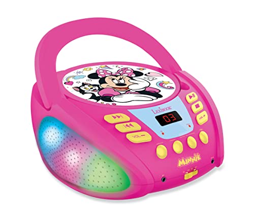 Lexibook RCD109MN Disney Minnie-Bluetooth-CD-Player für Kinder-Tragbar, Lichteffekte, Mikrofonbuchse, Aux-In, Akku oder Netz, Mehrfarbig von Lexibook