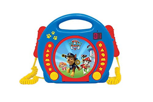 Lexibook PAW Patrol Helfer auf vier Pfoten Chase CD-Player mit 2 integrierten Mikrofonenv, Programmierfunktion, Kopfhörer-Anschluss, für Kinder, AC-Betrieb oder Batterie, Blau/Rot, Auxiliary von Lexibook