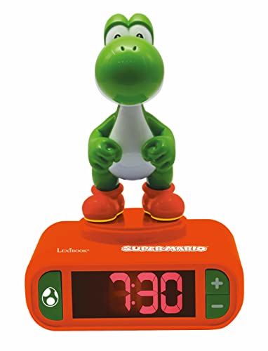 Lexibook, Super Mario, Yoshi Nachtlicht-Wecker, Klänge und Melodien, LCD-Hintergrundbeleuchtung, leuchtend, Schlummerfunktion, Orange, RL800NI1 von Lexibook