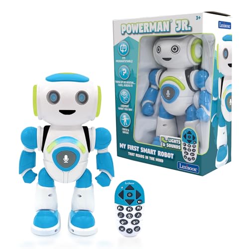 LEXIBOOK ROB20EN Powerman Jr. Intelligent Interactive Read in Ghost Toy for Children Dance Music Animal Quiz STEM Programmable Remote Control Boy Robot Green/Blue von Lexibook