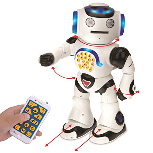 Lexibook ROB50IT Robot interattivo Tiere, Powerman, interaktiv, Lernroboter für Kinder, Tanzen, spielt Musik, Lernquiz, Geschichtenerzählen, Schallplattenwerfer, Weiss SCHWARZ von Lexibook