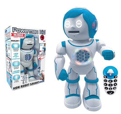 Lexibook Powerman Kid – Lernroboter, zweisprachig, Französisch/Englisch, mit Fernbedienung – programmierbar, Tanz, spielt Musik, erzählt Geschichten 450+ Quiz, Schallplatten 4+ – ROB90FR von Lexibook