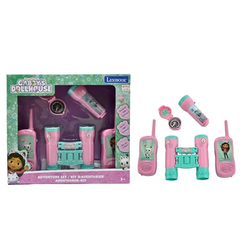 Lexibook RPTW12GDH, Gabby’s Dollhouse Abenteuer-Set für Kinder, Walkie-Talkies 120m, Fernglas, Kompass, Taschenlampe, Rosa, EinheitsgroBe von Lexibook