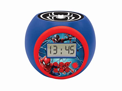 Lexibook Reloj Despertador Spider-Man Proyector Projector-Wecker Spiderman Marvel mit Schlummerfunktion und Weckfunktion, Nachtlicht mit Timer, LCD-Bildschirm, Batteriebetrieb, Blau/Rot, RL977SP von Lexibook