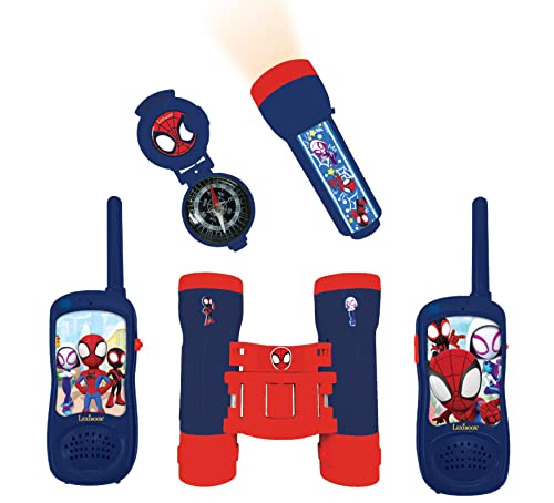 Lexibook, Spidey & Seine super Freunde, Komplettes Abenteurer-Set, für Kinder, 120m Walkie-Talkies, Fernglas, Taschenlampe, Kompass, Rot/Blau, RPTW11SP von Lexibook