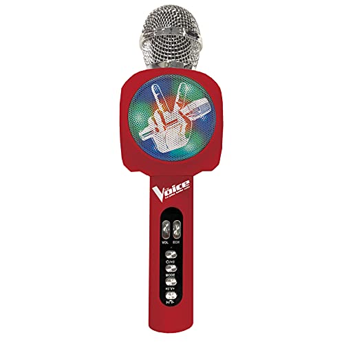 Lexibook - The Voice - Drahtloses Mikrofon mit Lautsprecher und Lichtern, Bluetooth®, Stimmwechselfunktion, Lichteffekte, Mikro-SD-Anschluss, USB, rot/silber, MIC260TV von Lexibook