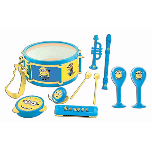 Lexibook Universal Ich-Einfach Unverbesserlich Minions Musikspielzeug, Musik-Set, 7 Musikinstrumenten (Trommel, Maracas, Castanet, Harmonika, Blockflöte, Trompete, Tamburin), Spielzeug Bequem zu tragen, Gelb/Blau, K360DES von Lexibook