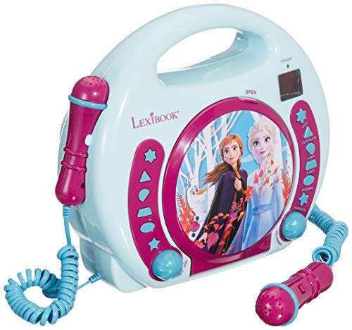 Lexibook Disney’s Die Eiskönigin, Anna und Elsa CD-Player mit 2 Spielzeug-Mikrophonen, Kopfhöreranschluss, Batteriebetrieben, Blau / Weiß, RCDK100FZ von Lexibook