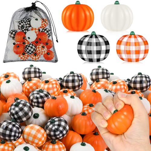 Leyndo 72 Stück Thanksgiving Kürbis Stressbälle Bulk Stressabbau Bälle Mini Schaum Squeeze Ball Halloween Party Favors Spielzeug mit Aufbewahrungstasche für Taschenfüller Schule Karneval Belohnung von Leyndo