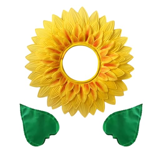 Lezevn 2 x Kostüm-Zubehör, Sonnenblumen-Kopfbedeckung mit grünen Handschuhen, Sonnenblumenkostüm für Kostüm, lustige Performance-Requisiten von Lezevn