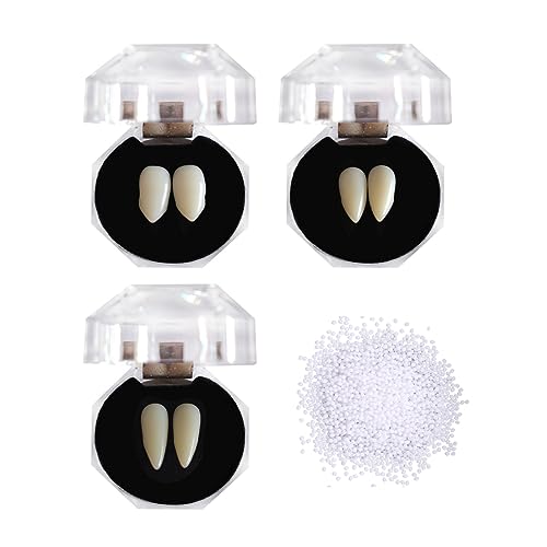 Lezevn 3 Paar Vampirzähne Kit Glow In The Dark Vampir Zahnprothese Requisiten Dental Glue mit Box Cosplay Requisiten für Vampir Maskerade Ball Cosplay Halloween Party Styling Dekoration von Lezevn