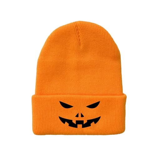 Lezevn Orange Beanie bestickte Mütze Halloween Kürbis Hut Kostüm Kopfbedeckung Cosplay Prop für Damen Herren Erwachsene von Lezevn