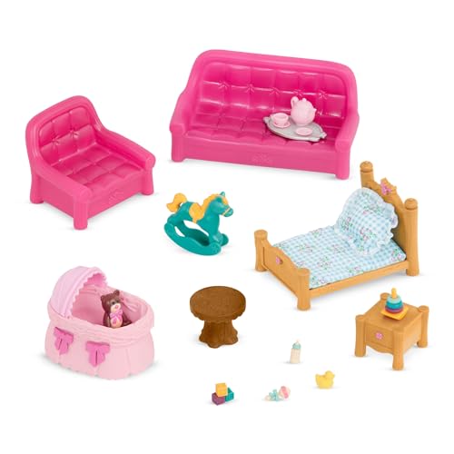 Li’l Woodzeez 23-teilig Wohnzimmer Schlafzimmer Zubehör Set – Sofas, Babybett und mehr – Tierfiguren Accessoire Spielzeug für Kinder ab 3 Jahren von Li'l Woodzeez