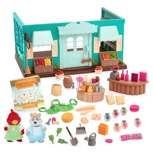 Li’l Woodzeez – 72-teilig Supermarkt Set – mit Zubehör und 2 Tierfiguren – Kasse, Lebensmittel, Dekoration, Geschirr, Bilderbuch – Spielzeug für Kinder ab 3 Jahren – Deluxe Kaufladen von Li'l Woodzeez