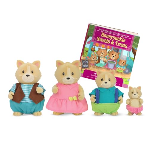 Li’l Woodzeez Figuren Katzen Tierfamilie Whiskerelli – 4 weiche Tierfiguren mit Bilderbuch auf Englisch – Tiere im Set, Spielzeug für Kinder ab 3 Jahren von Li'l Woodzeez