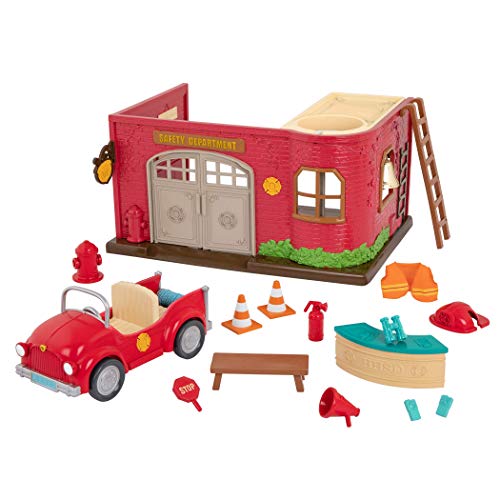 Li’l Woodzeez 16-teilig Feuerwehr Set mit Zubehör – Feuerwehrauto, Feuerhydrant, Helm und mehr – Feuerwehrstation Spielzeug für Kinder ab 3 Jahren von Li'l Woodzeez