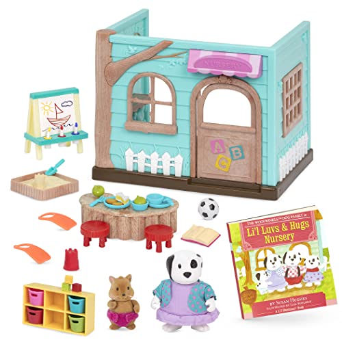 Li’l Woodzeez WZ6821SZ Kinderzimmer Lil Woodzeez – Vorschule Spielset mit Tierfiguren – inkl. Bilderbuch – Spielzeug ab 3 Jahren – Li'l Luvs & Hugs, Multi von Li'l Woodzeez