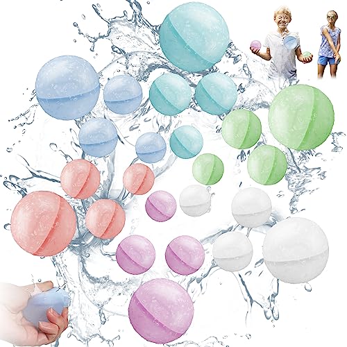 Wasserbomben, 24pcs Wasserballons Wiederverwendbare, Wasserbomben Wiederverwendbar, Selbstschließend Wasserbomben Set, Wiederverwendbare Wasserbomben für Poolspielzeug, Kinderparty, Strandspielzeug von LiHuoRi